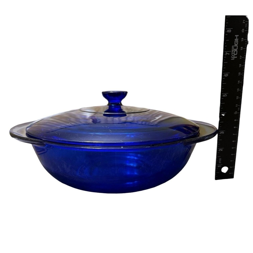 Anchor Hocking Cobalt Blue Round Covered Lidded Casserole Dish 9" 2 Qt Vintage - Picture 12 of 12